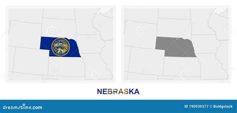 Two Versions Of The Map Of Us State Nebraska With The Flag Of Nebraska