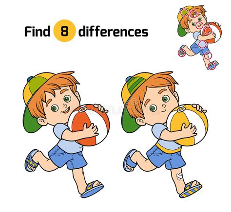 Find Differences For Children Little Boy With A Ball Stock Vector