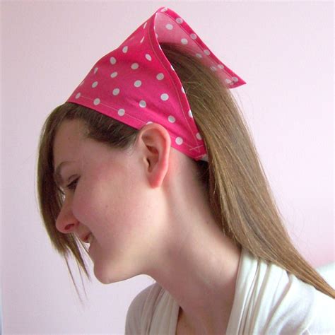Bandana Headband Pink With White Polka Dots By Maidenjane On Etsy