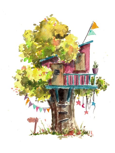 I Use Watercolours To Paint Whimsical Tree Houses Bored Panda