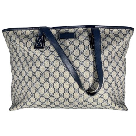 Gucci Gg Supreme Sherry Tote Bag Pvc Leather Navy Blue Large At 1stdibs
