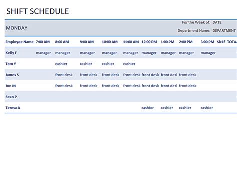 Weekly Employee Shift Schedule