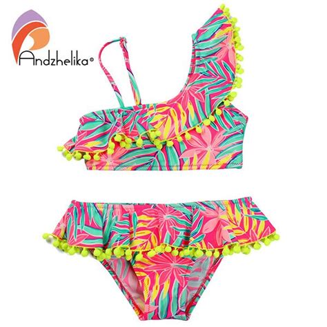 Andzhelika Bikini Childrens Swimwear Ball Cute Lotus Leaf Dress