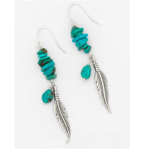 Feather And Turquoise Nugget Earrings Southwest Indian Foundation 11158