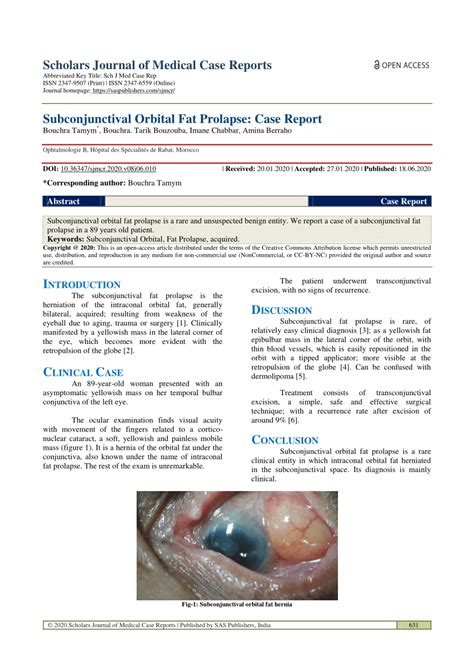 Pdf Subconjunctival Orbital Fat Prolapse Case Report