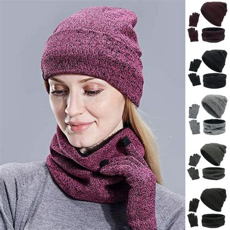 Dress Choice Women Winter Hat Scarf Gloves Set Warm Slouchy Beanie Hats Knit Skull Cap Touch