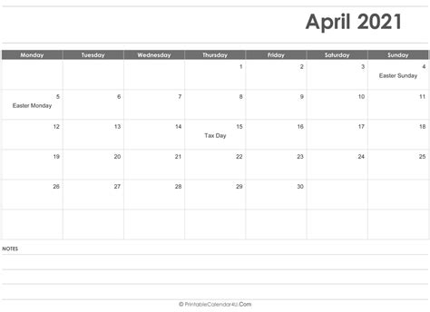 Editable April 2021 Calendar