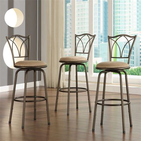 Adjustable Height Brown Swivel Cushioned Bar Stool Set Of 3