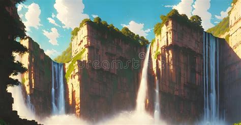 Landscape Waterfalls In The Mountains Cliffs Meditation Scenery