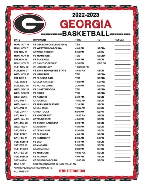 Printable 2022 2023 Georgia Bulldogs Basketball Schedule