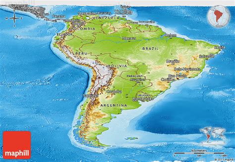 Physical Panoramic Map Of South America Desaturated Land Only
