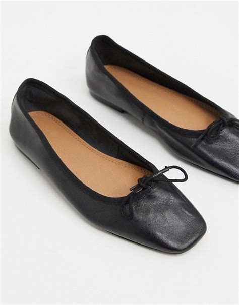 Asos Design Leather Bow Ballet Flats