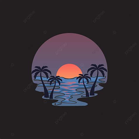 Retro Sunset Beach Vector Design Images Retro Beach Sunset Logo Design Beach Logo Sunset Logo