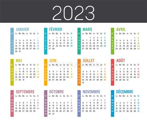 Ano 2023 Calendário Francês Ilustração Do Vetor Ilustração De Fundo