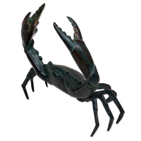 Realistic Handcrafted Antiqued Bronze Crab Sculpture Sanur Crab Novica