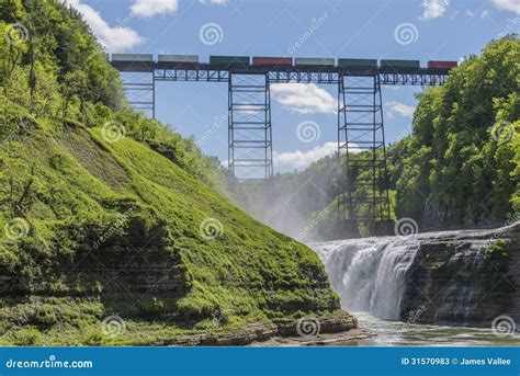 Railroad Trestle And Upper Falls At Letchworth State Park Stock Image