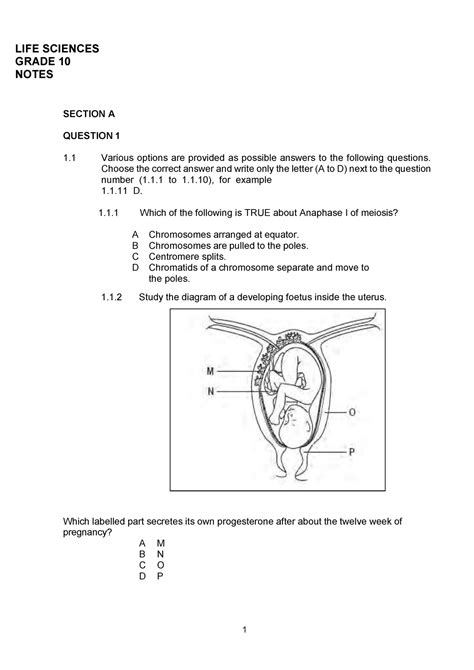 LIFE Sciences Grade 12 Notes LIFE SCIENCES GRADE 10 NOTES SECTION A