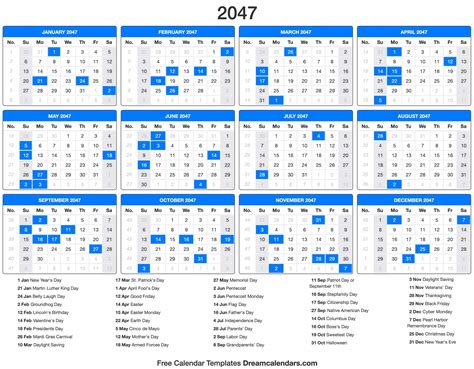 March 2047 Blank Printable Calendar