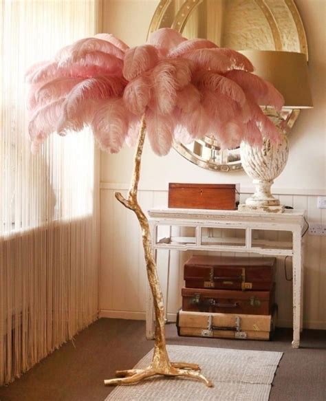Pin By Akello Studio On Pink Feather Lamp Floor Lamp Brass Floor Lamp