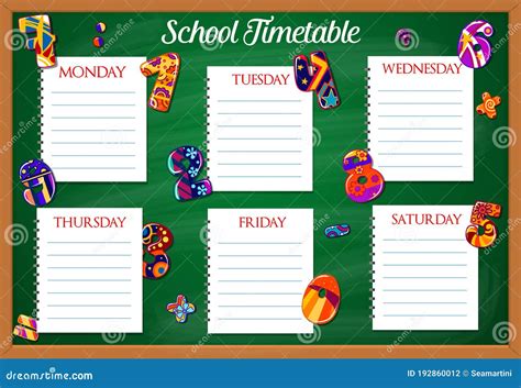 School Timetable Or Schedule Template Education Stock Vector