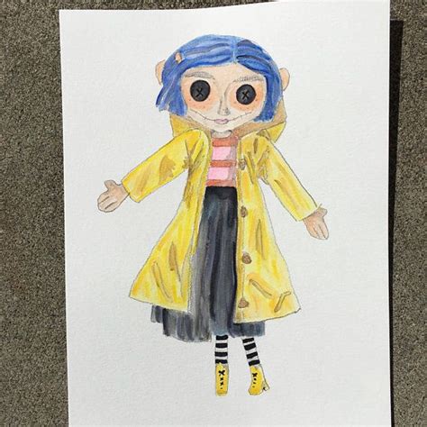 Original Coraline Jones Doll Watercolor 9x12 12x9 Neil Gaiman Laika