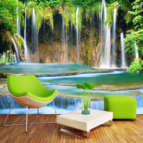 Buy Custom Wall Mural Wallpaper 3d Waterfall Landscape