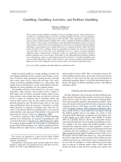 (PDF) Gambling, gambling activities, and problem gambling | Thomas Holtgraves - Academia.edu