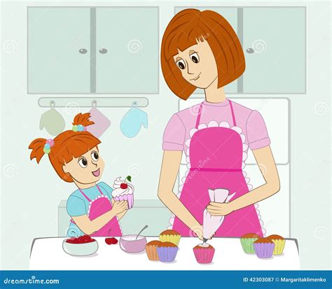 Enfantez Et Sa Fille Faisant Cuire Dans La Cuisine Illustration De Vecteur Illustration Du