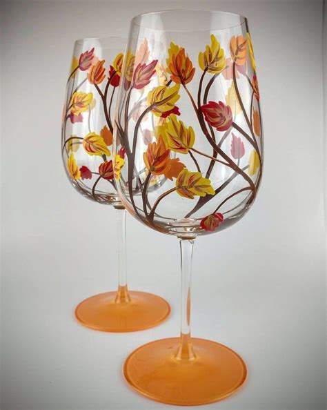 Autumn Leaf Hand Painted Wine Glass Bright Fall Leaves Etsy In 2020