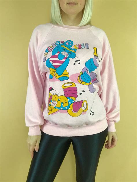 1980s Novelty Sweatshirt 80s Pastel Fairy Kei Kawaii Pink Sweatshirt