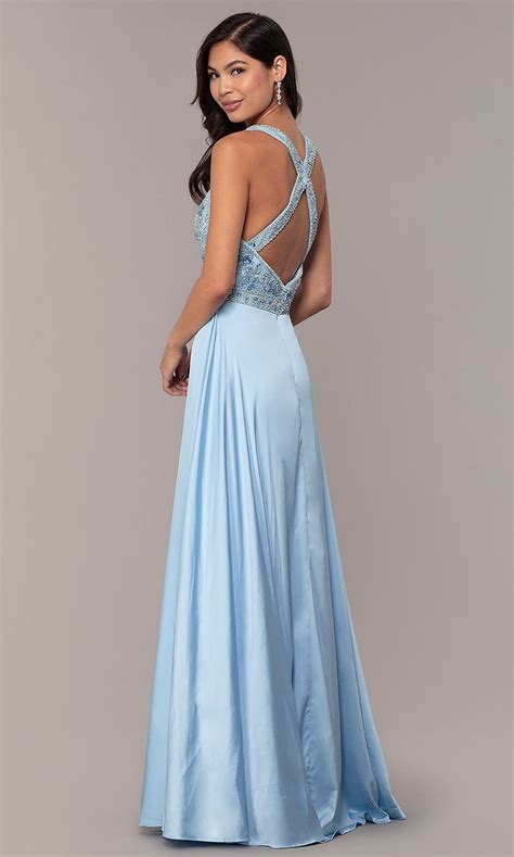Long Faux Wrap Formal Prom Dress With Beading Formal Prom Dresses