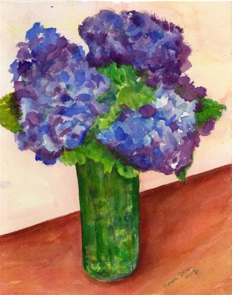 Original Watercolor Painting Blue Hydrangeas By Sharonfosterart