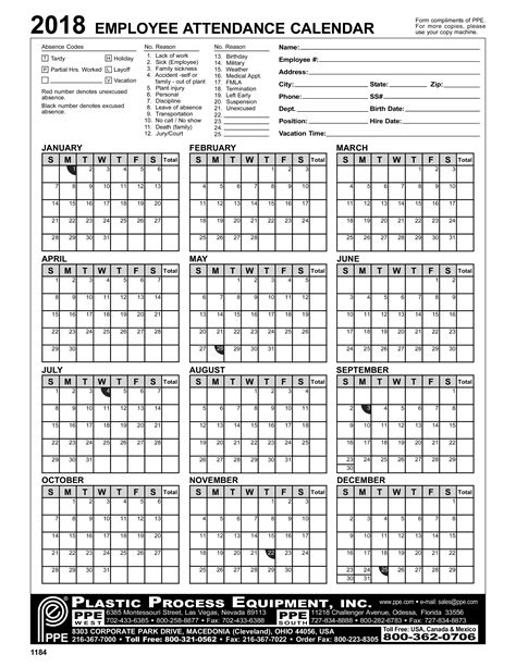 2019 Employee Attendance Calendar Printable Perfect Awards Sheet Free
