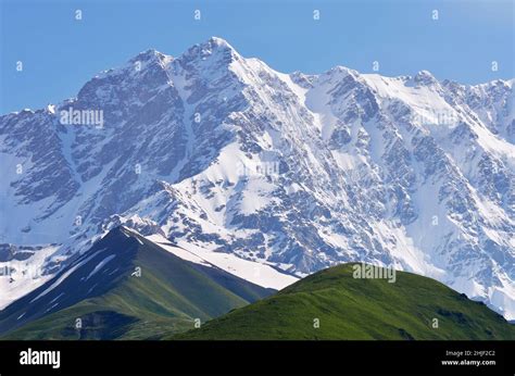 Mountain Landscape With Snow Covered Peak Shkhara Mountain Georgia