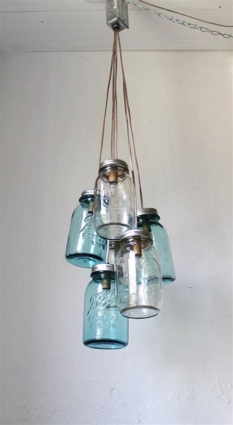 Ocean Sapphire Mason Jar Chandelier 6 Clustered Blue And Clear Quart