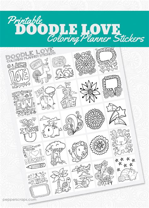 Doodle Love Coloring Planner Stickers Pepper Scraps Printables