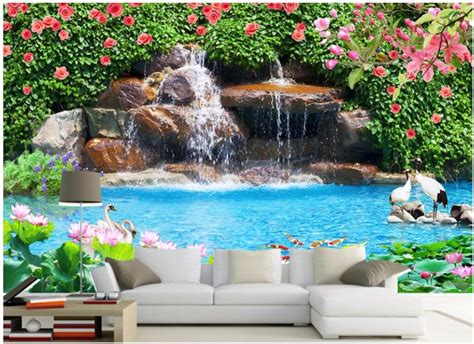 Custom Mural 3d Photo Wallpaper Forest Waterfall Lake Scenery Living