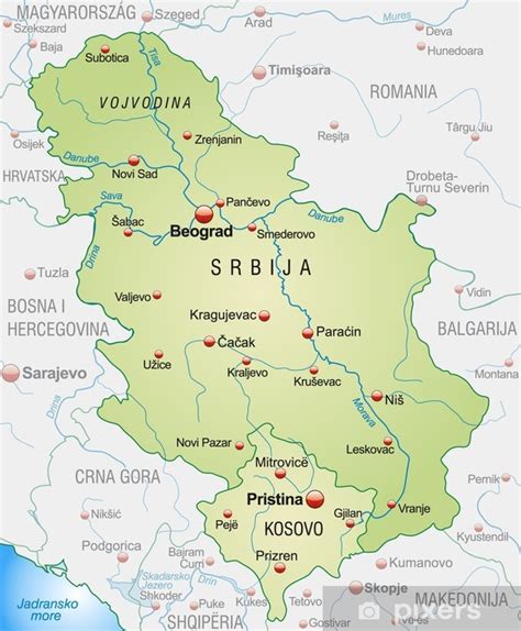 Aufkleber Karte Von Serbien Mit Nachbarländern Und Hauptstädten Pixersde