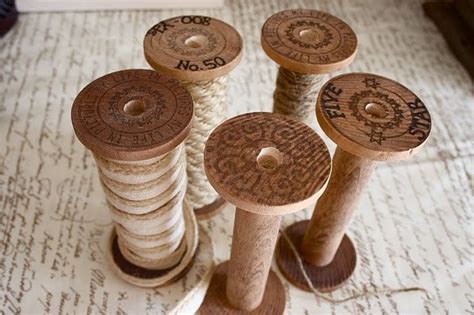 Diy Vintage Spools Using A Wood Dowel Wood Discs And Stamps