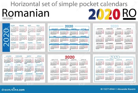 Romanian Horizontal Pocket Calendars 2020 Stock Vector Illustration