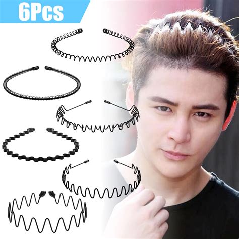 6pcs metal hair bands tsv men s wavy spring headbands fashion and elastic hair hoops for