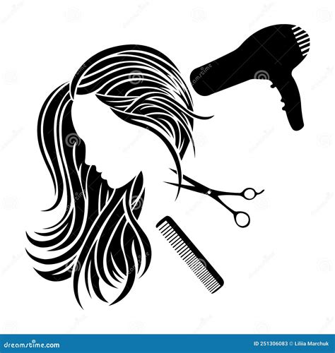 Silhouette Of A Girl With Hair Dryer Scissors And Comb Design Suitable