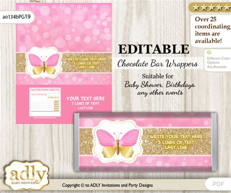 Personalizable Girl Butterfly Chocolate Bar Candy Wrapper Label For