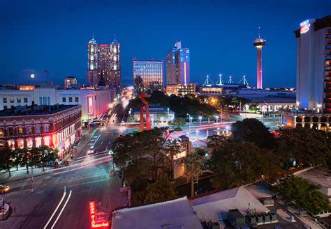 San Antonio City Skyline Blue Hour Hdr San Antonio Skyline San