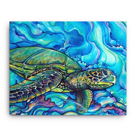 Honu Kai Giclee Print Wave Painting Turtle Painting Matted Prints
