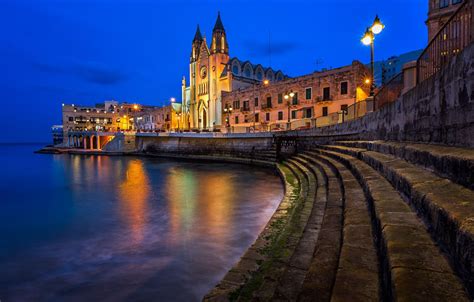 Former ambassador of malta to france. Wallpaper Malta, promenade, water, Cathedral, lights ...