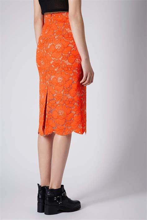 Topshop Cord Lace Pencil Skirt In Orange Lyst