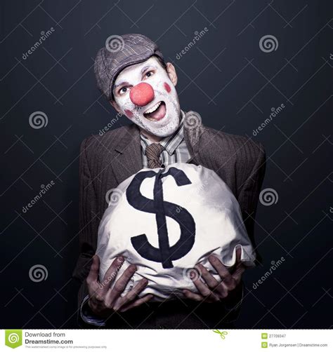 Bank Robber Clown Running With Bag Of Funny Money Stock Image Image