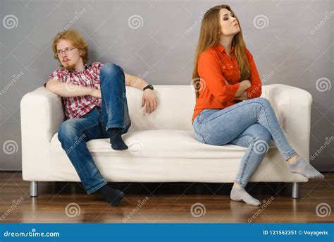 Woman And Man After Argue On Sofa Stock Image Image Of Angry Couple 121562351