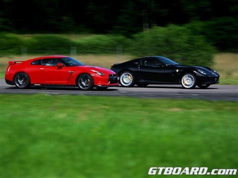 Ferrari 599 gto vs porsche 911 turbo. HD: Ferrari 599 GTB F1 vs Nissan GTR GTBOARD.com - YouTube